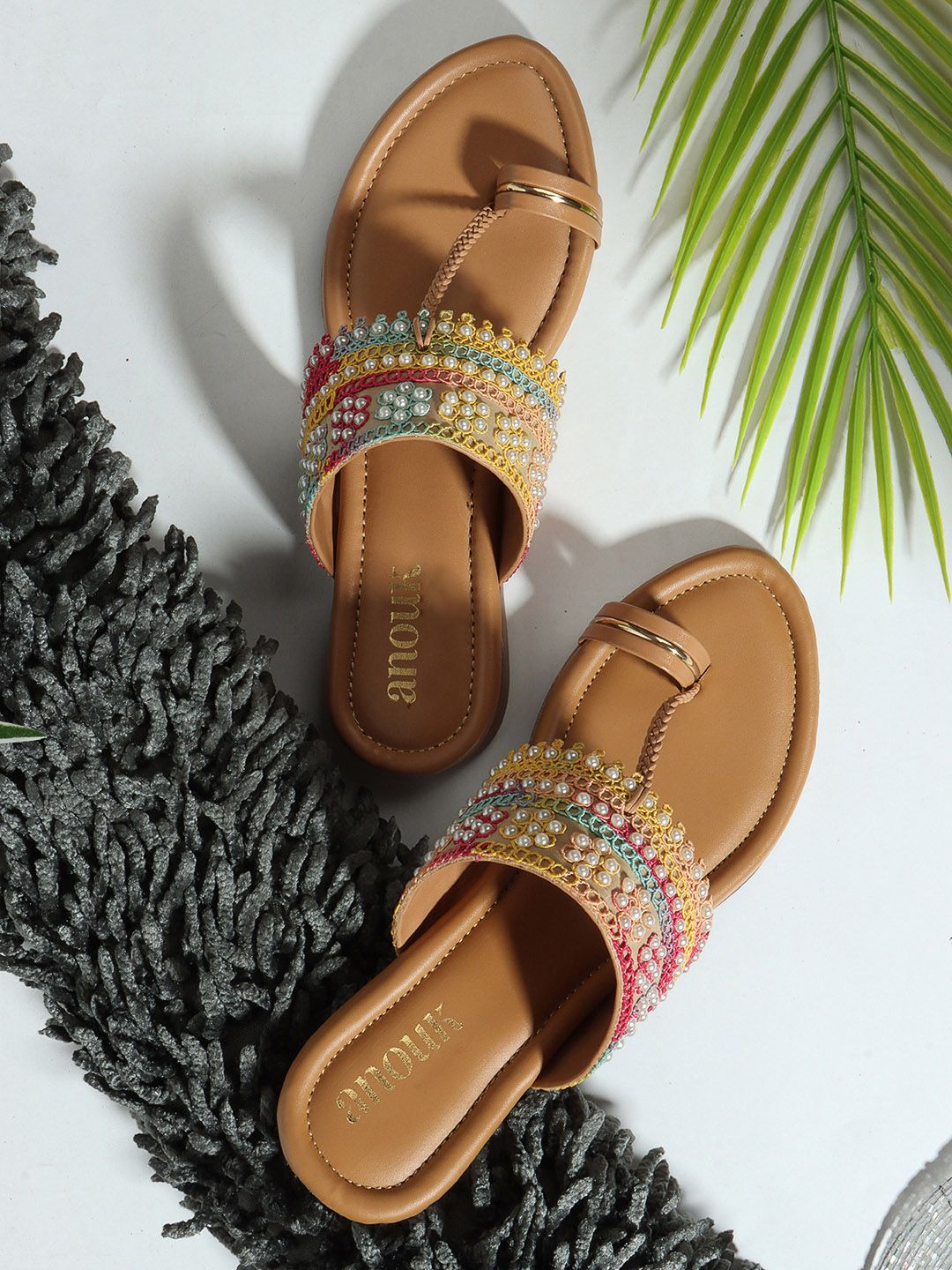Vibrant Pearl & Embroidered Kolhapuri Chappals for Women | Indian Ethnic Sandals
