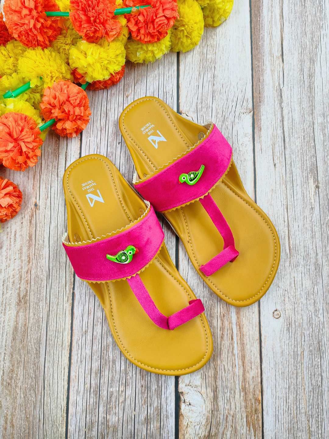 Vibrant Pink Kolhapuri Chappals for Women - Traditional & Trendy