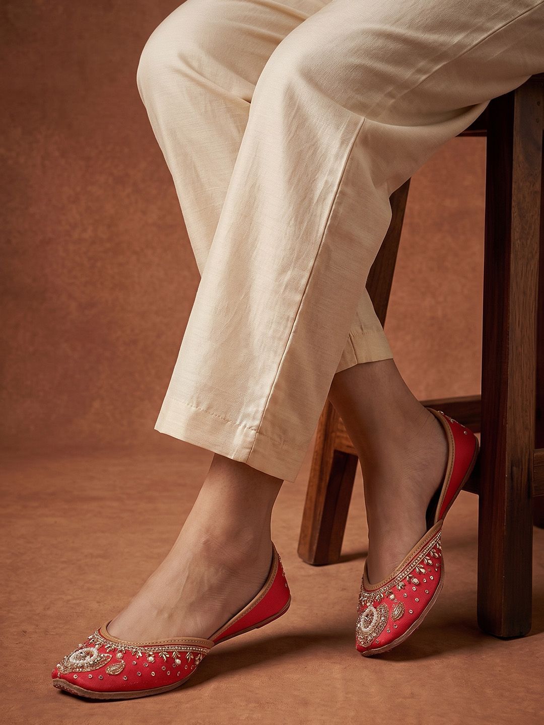 Vibrant Red Kolhapuri Chappals for Women | Handcrafted & Embroidered