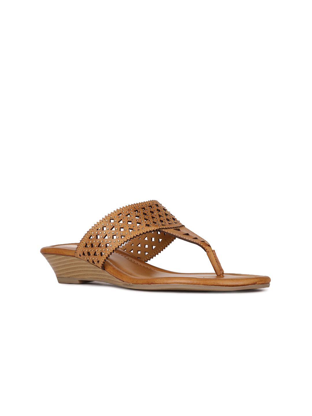 Bata Brown Laser-Cut Embellished Wedges for Women