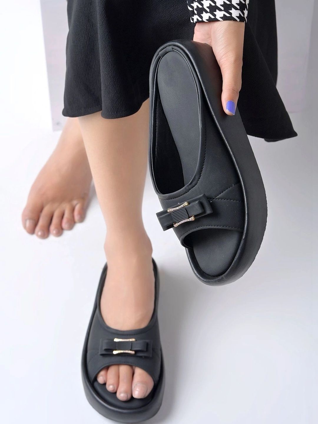Chic Black Open-Toe Wedges for Women | Stylish Comfort Footwear