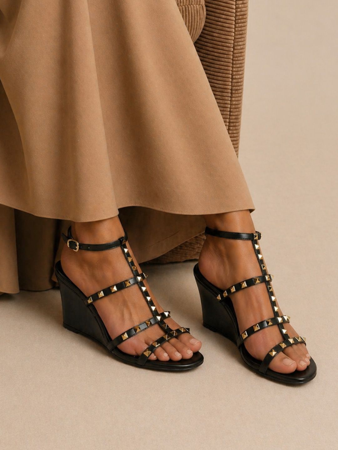 Chic Black Studded Wedges for Women | Elevate Your Indian Style