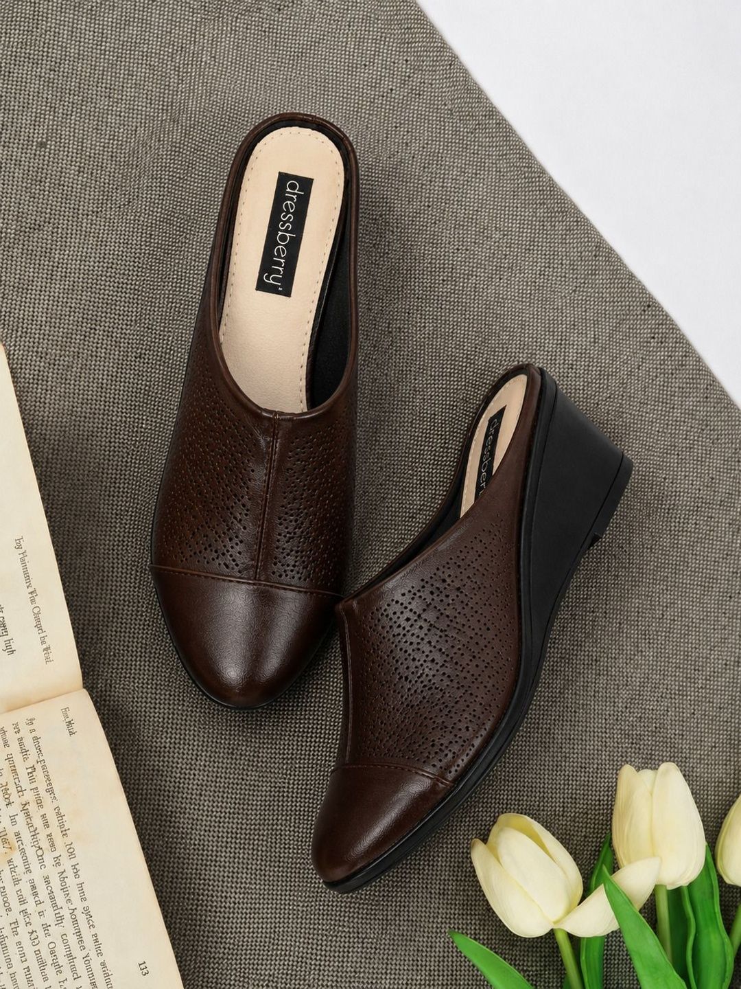 Chic & Comfy: Dressberry Brown Perforated Wedges for Women | India Fashion