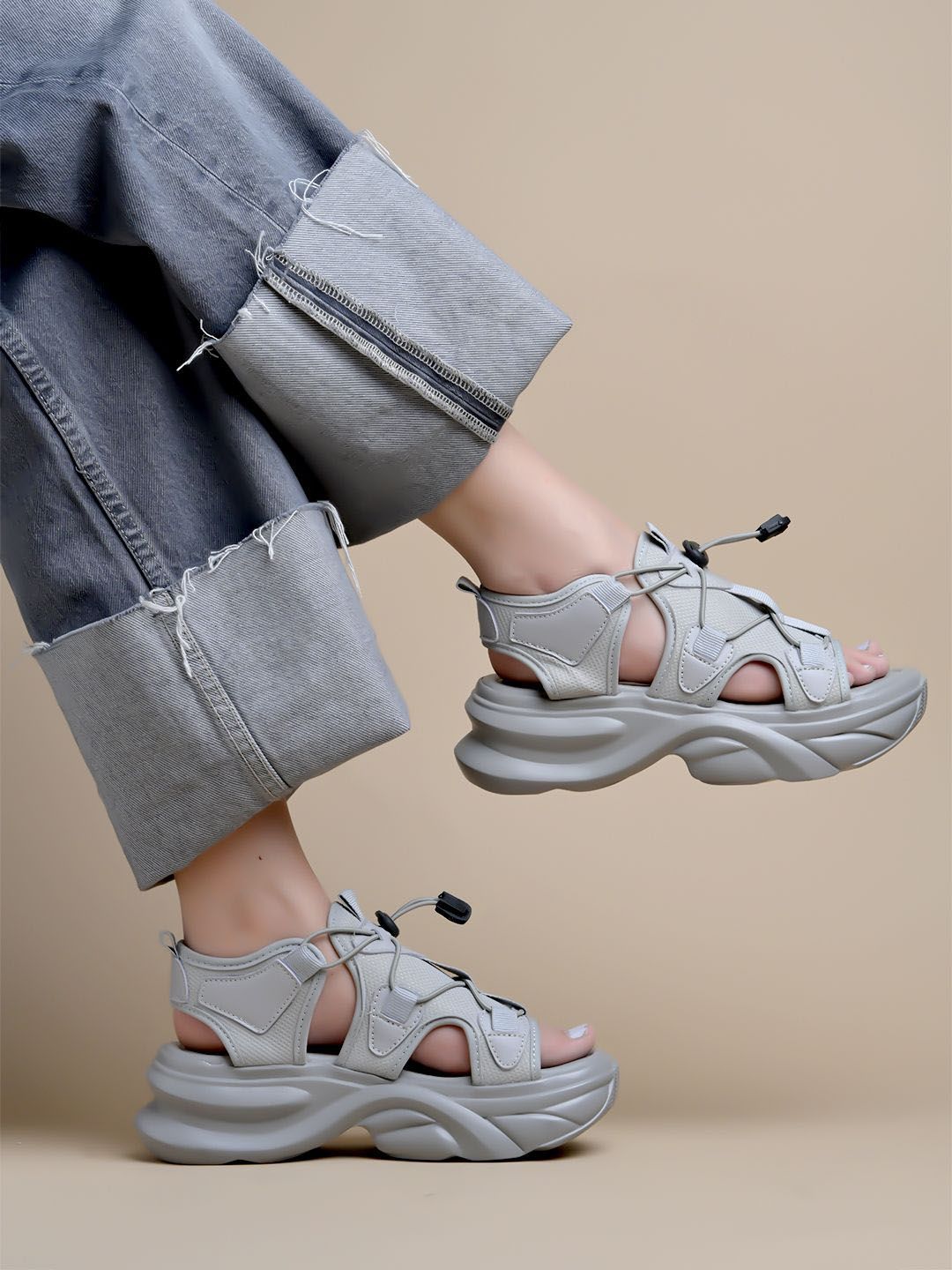Chic Grey Platform Wedges for Women | Trendy & Comfortable Flatform Sandals