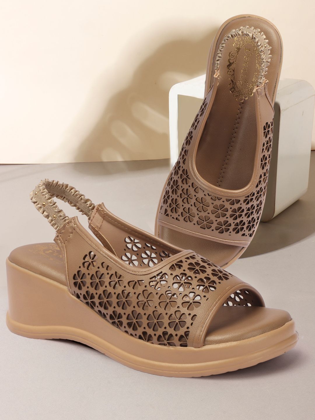 Denill Laser Cut Textured Wedge Sandals