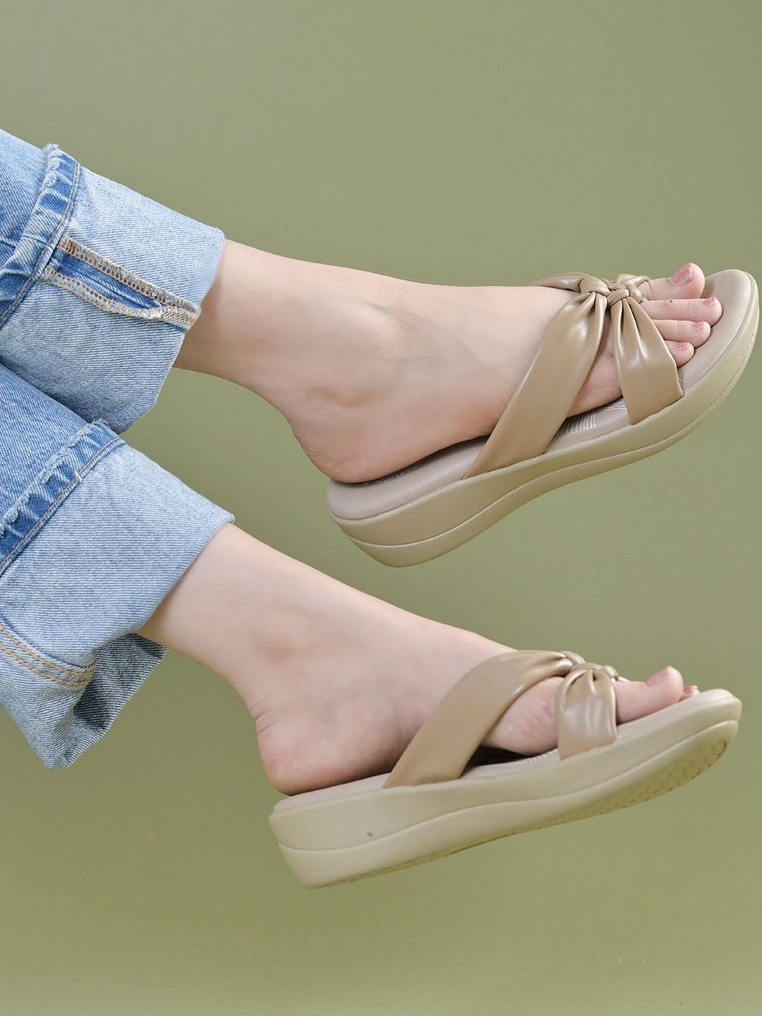 Effortless Chic: Comfy Nude Knot Wedges for Women | India Fashion