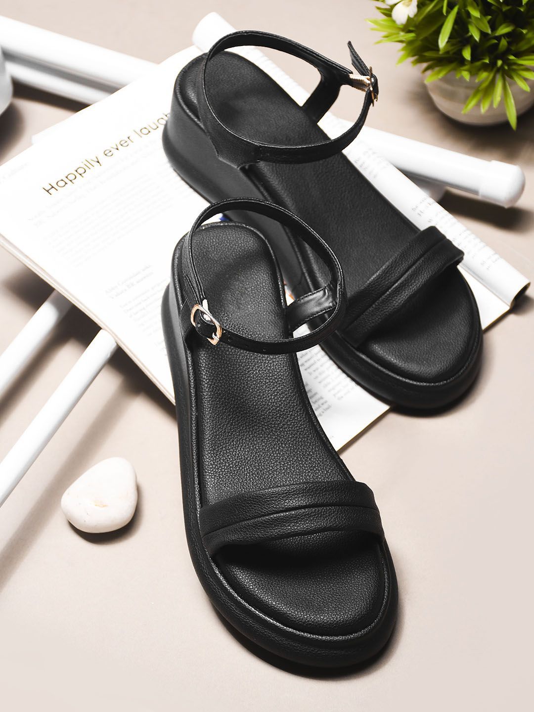 Effortless Style: Black Ankle Strap Wedges for Women | India
