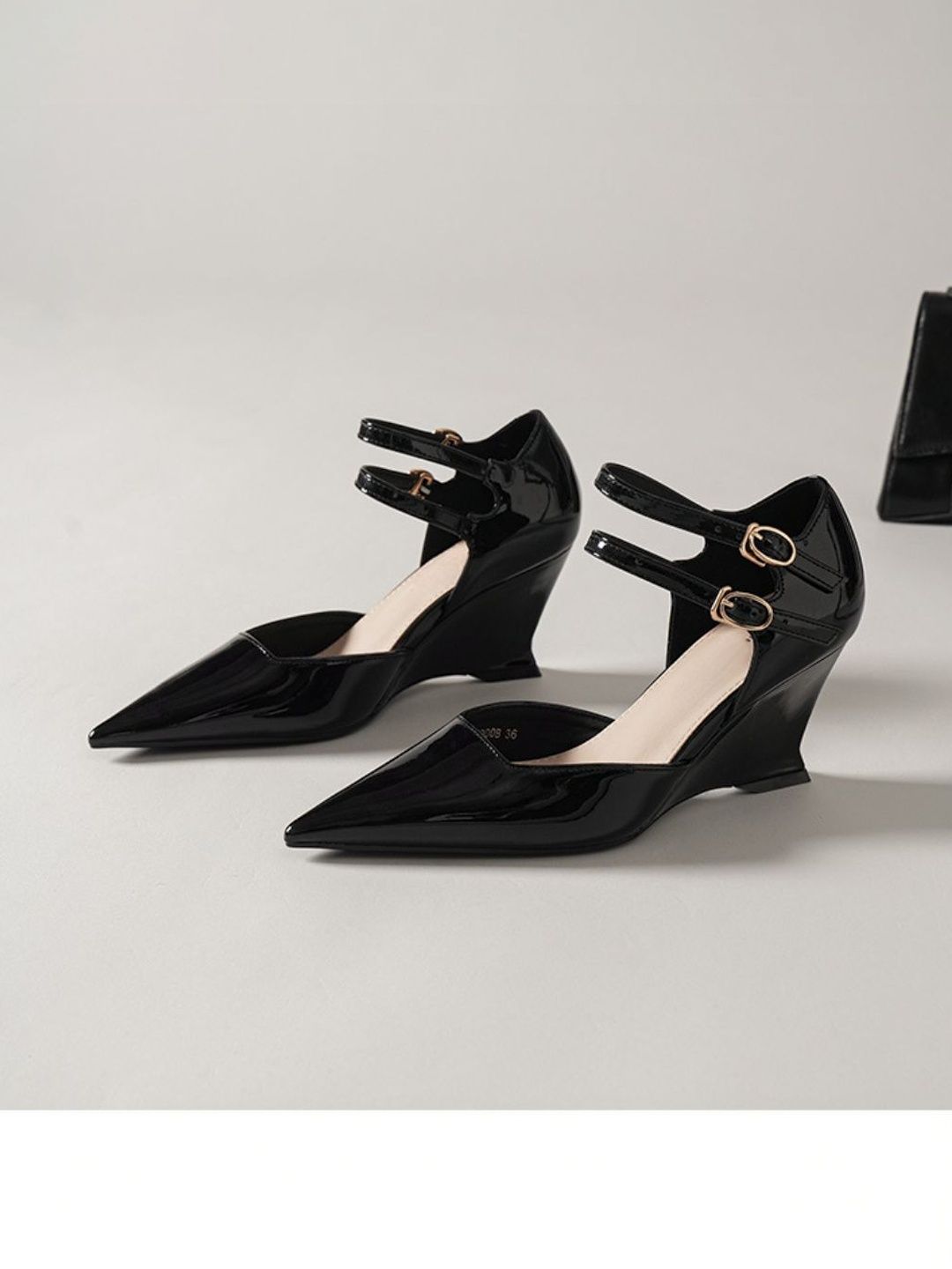 Elevate Your Look: Chic Black Patent Pointed Toe Wedges for Women