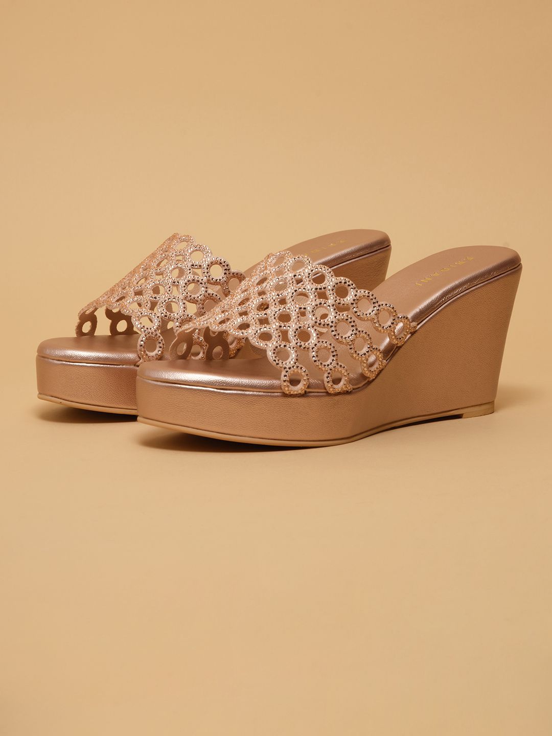 Shimmering Rose Gold Laser-Cut Wedges for Women | Elevate Your Indian Look