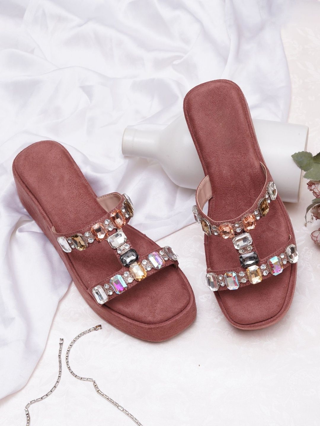 Sparkling Mauve Wedges for Women | Embellished Party & Festive Footwear