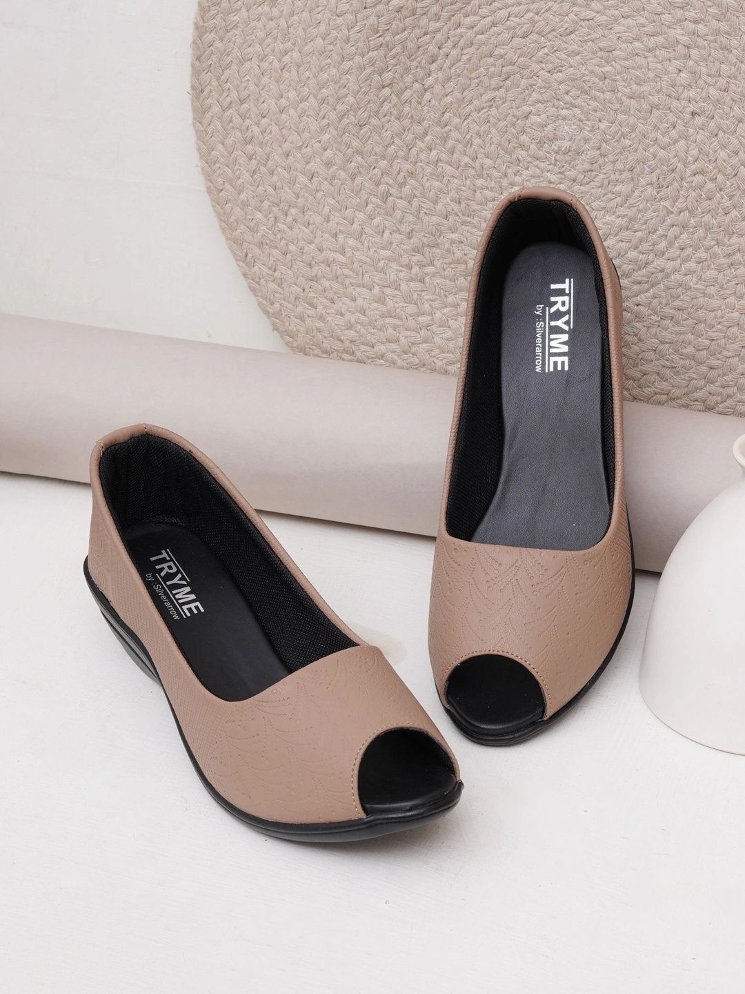Step in Style: Comfortable Beige Peep Toe Wedges for Women by Tryme