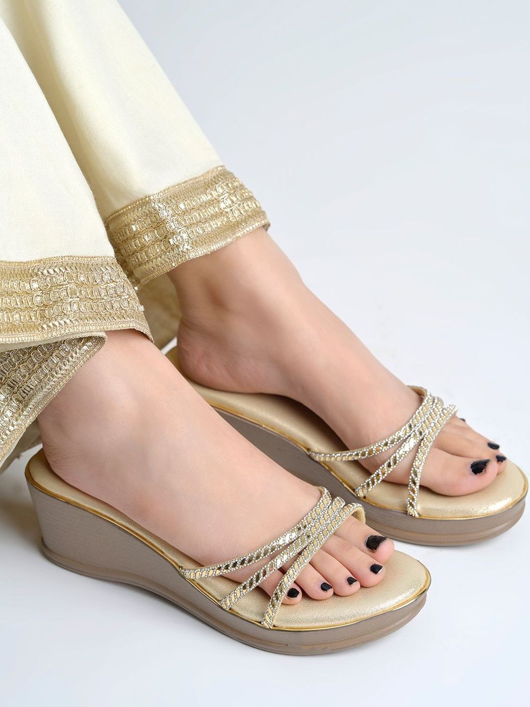 Textured Party Wedge Sandals