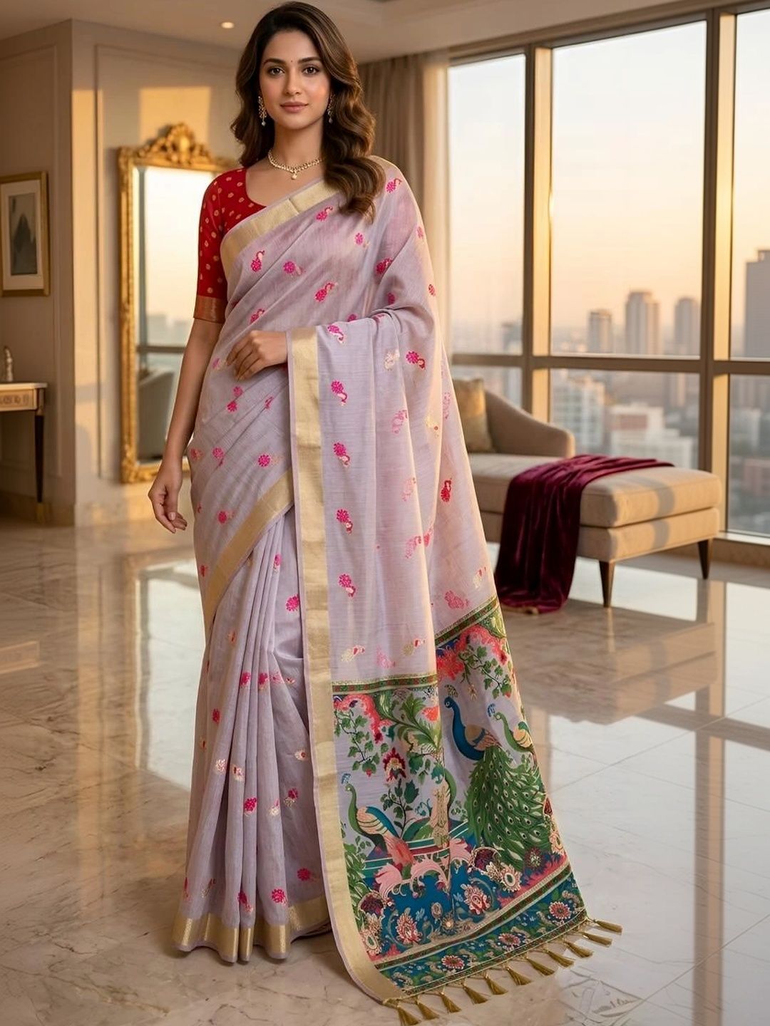 Aadatein Zari Woven Kalamkari Saree