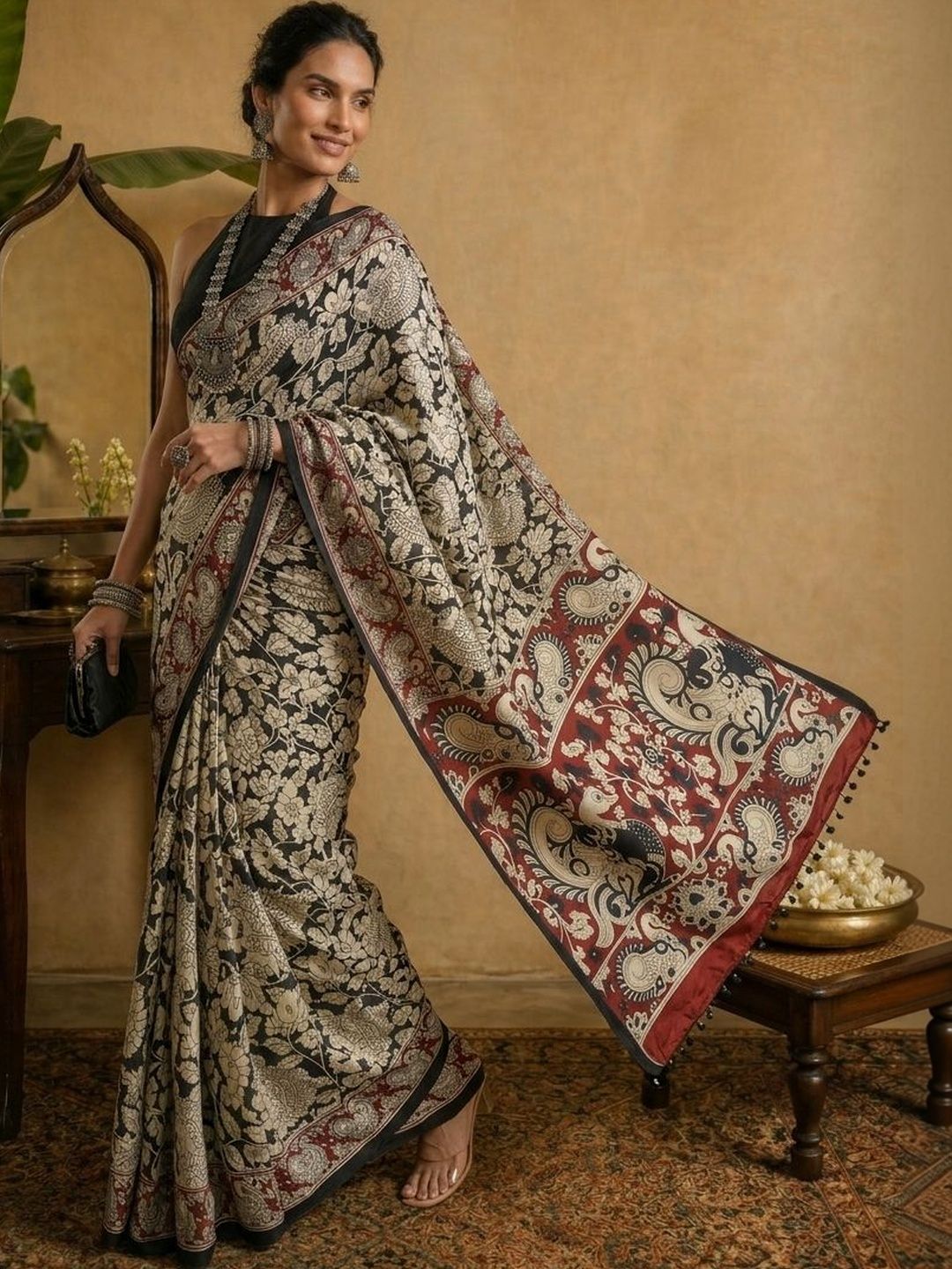 Aanvi Art Silk Kalamkari Saree