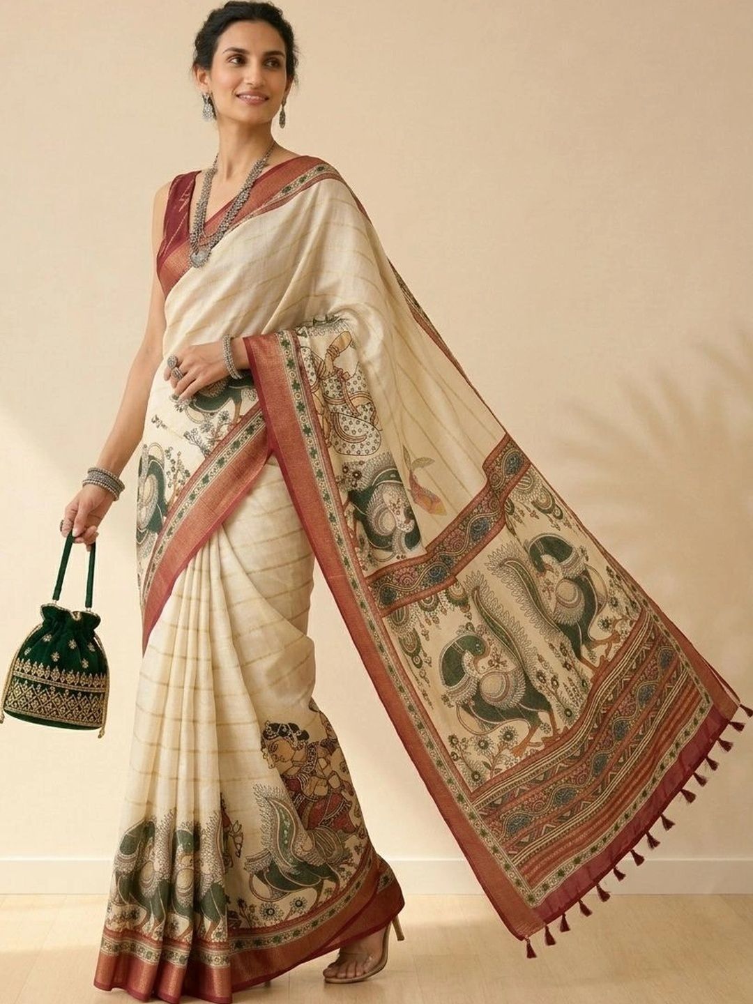 AANVI Designer Silk Blend Kalamkari Saree