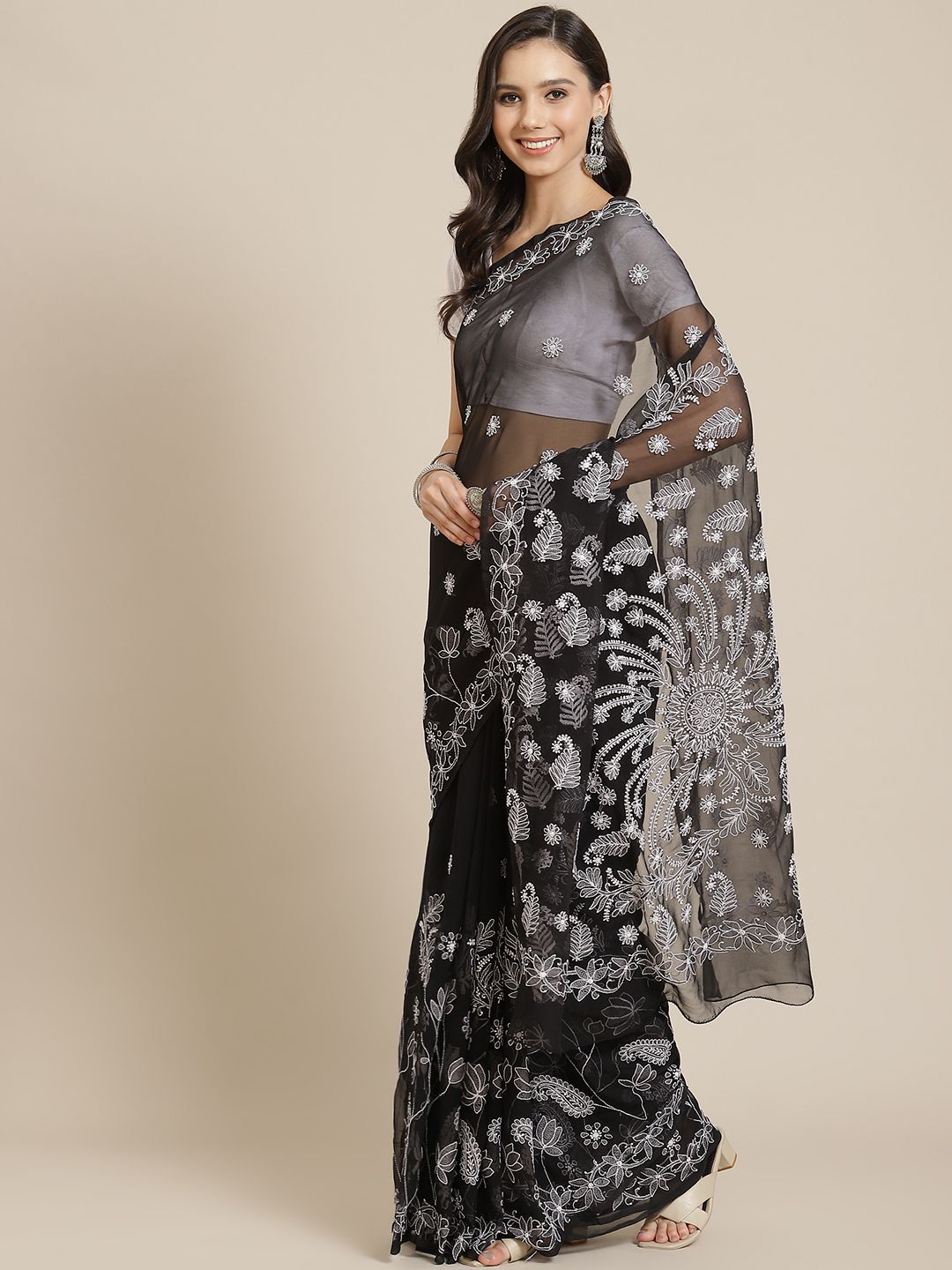 ADA Black and Off White Chikankari Sarees