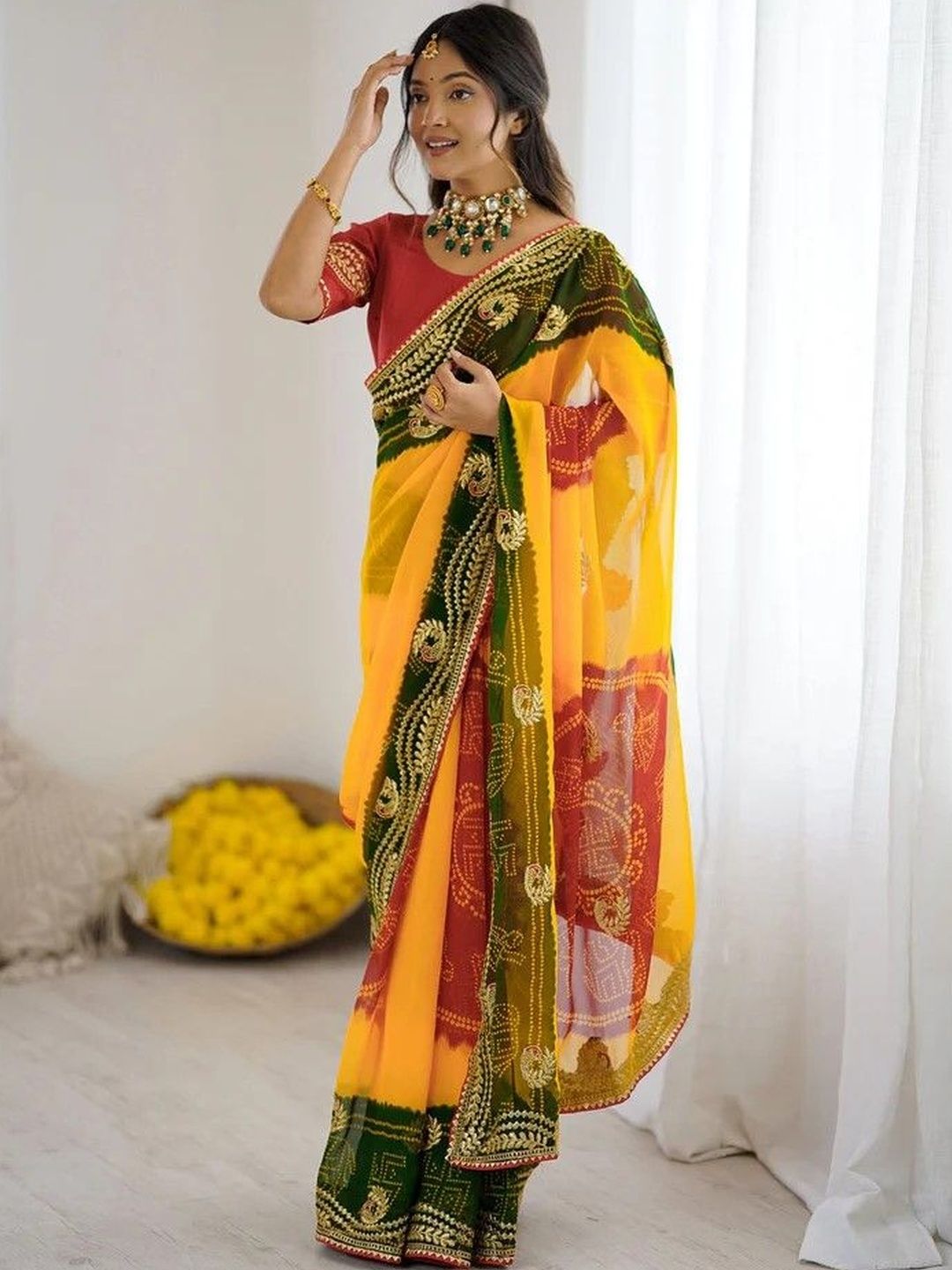 All About You Poly Georgette Bandhani Saree Women