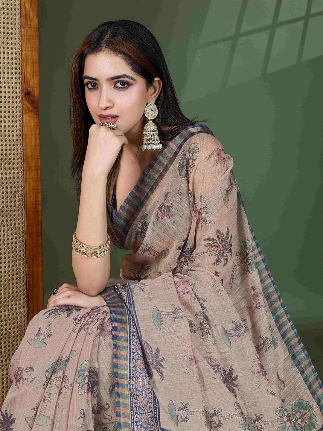All About You Pure Cotton Zari Kalamkari Saree