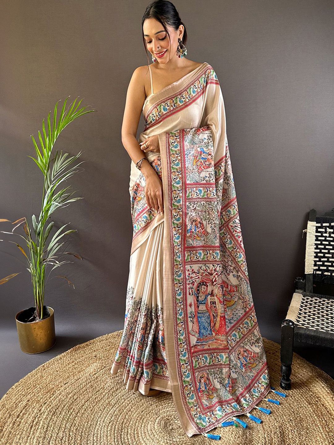 All About You Silk Blend Tussar Kalamkari Saree