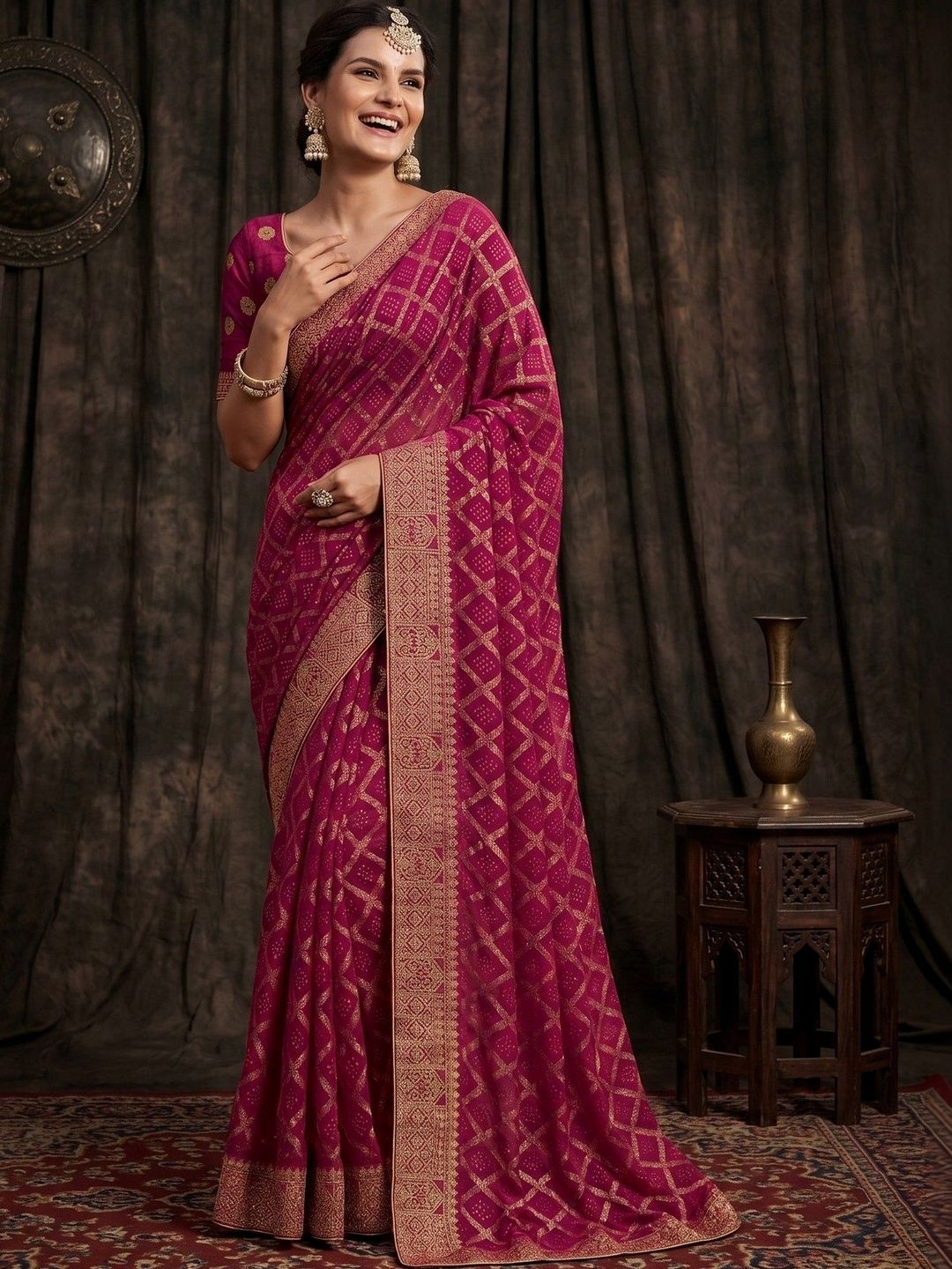 All About You Zari Poly Georgette Bandhani Saree