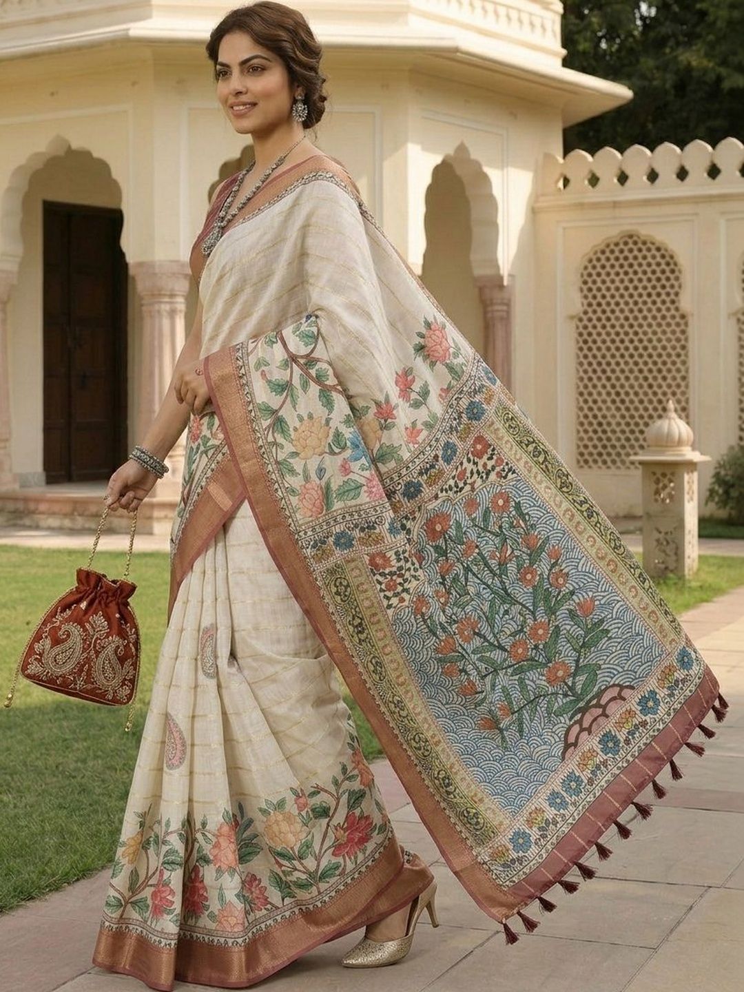 Anouk Artisanal Kalamkari Handloom Block Print Saree