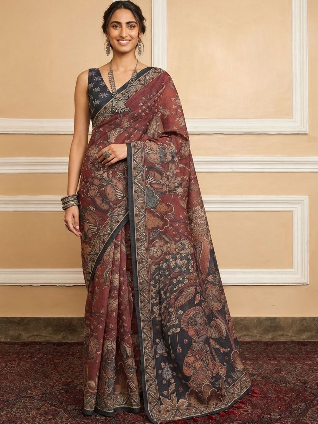 Anouk Cotton Blend Kalamkari Saree