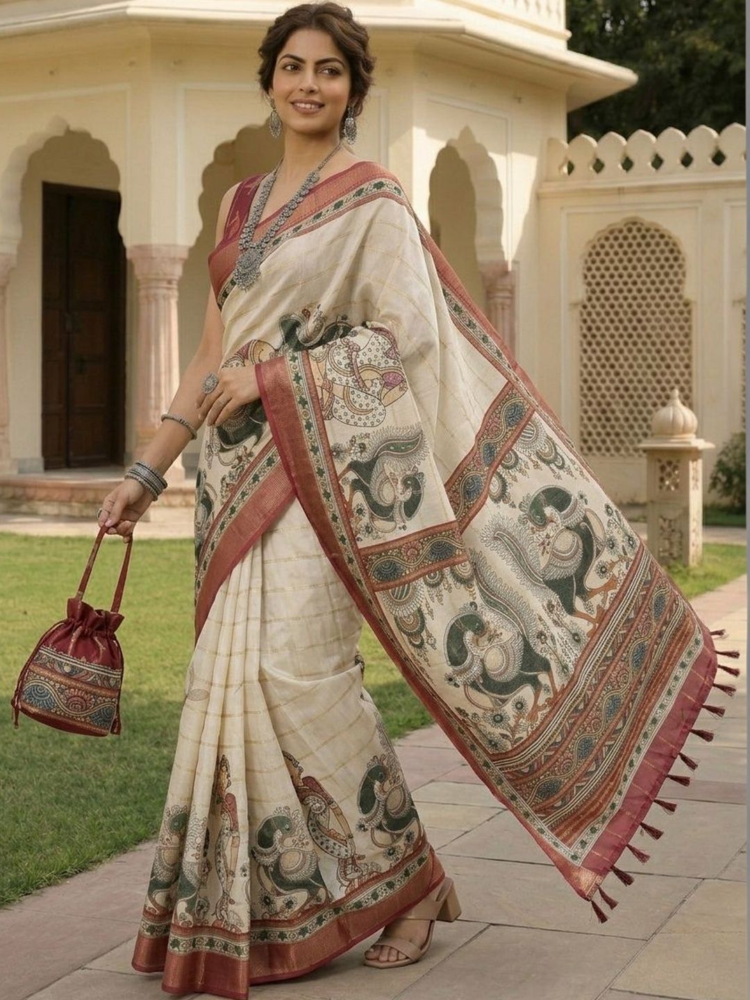 Anouk Handloom Block Print Kalamkari Saree