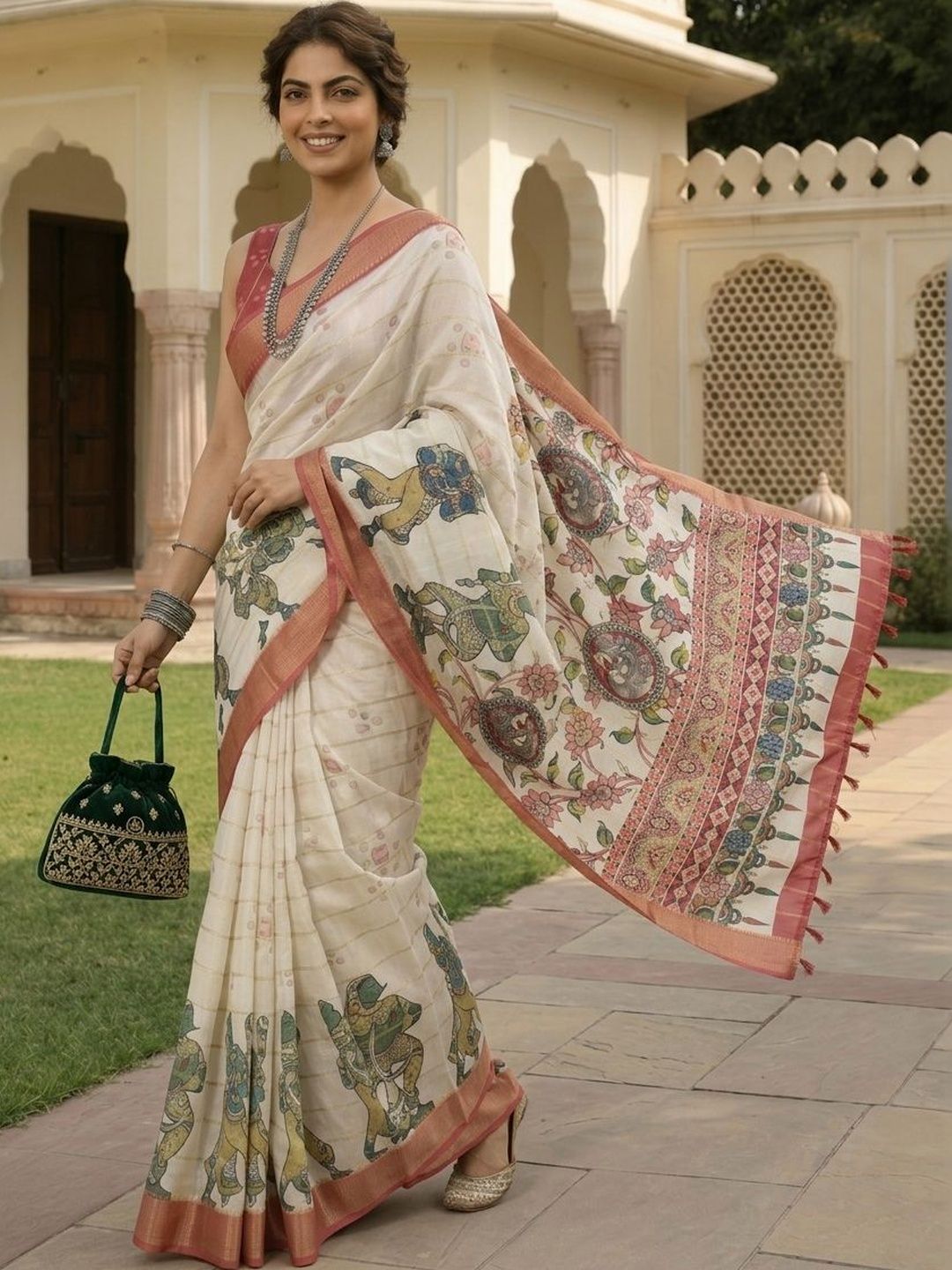 Anouk Handloom Block Print Saree