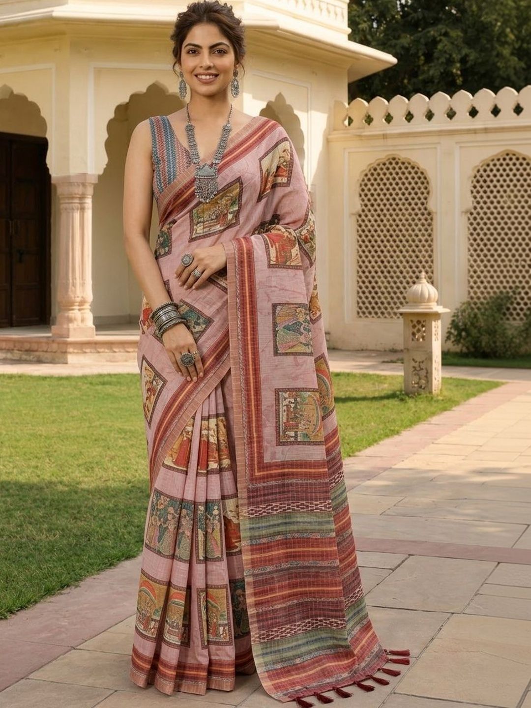 Anouk Linen Blend Designer Kalamkari Saree