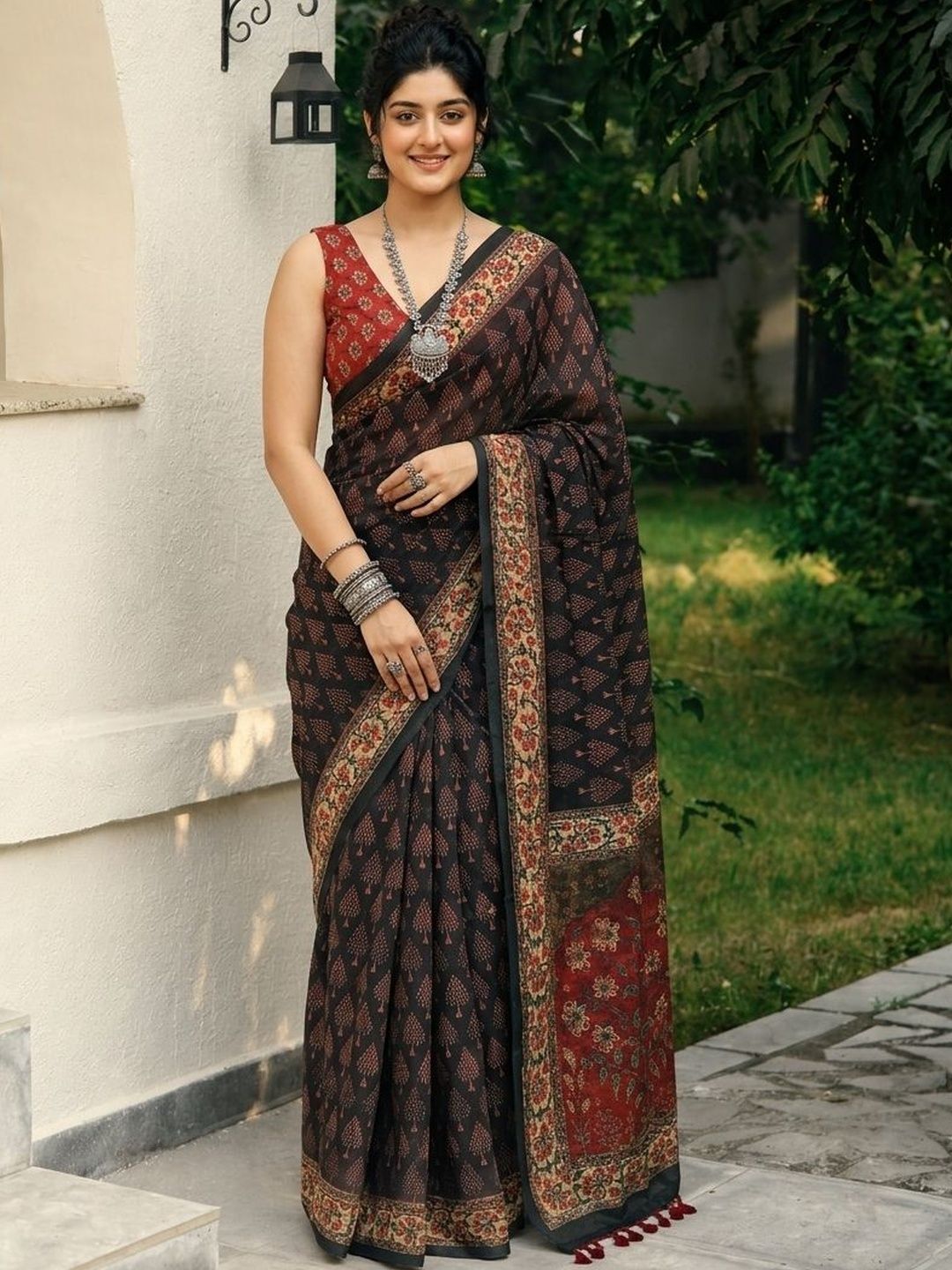 Anouk Silk Blend Kalamkari Saree