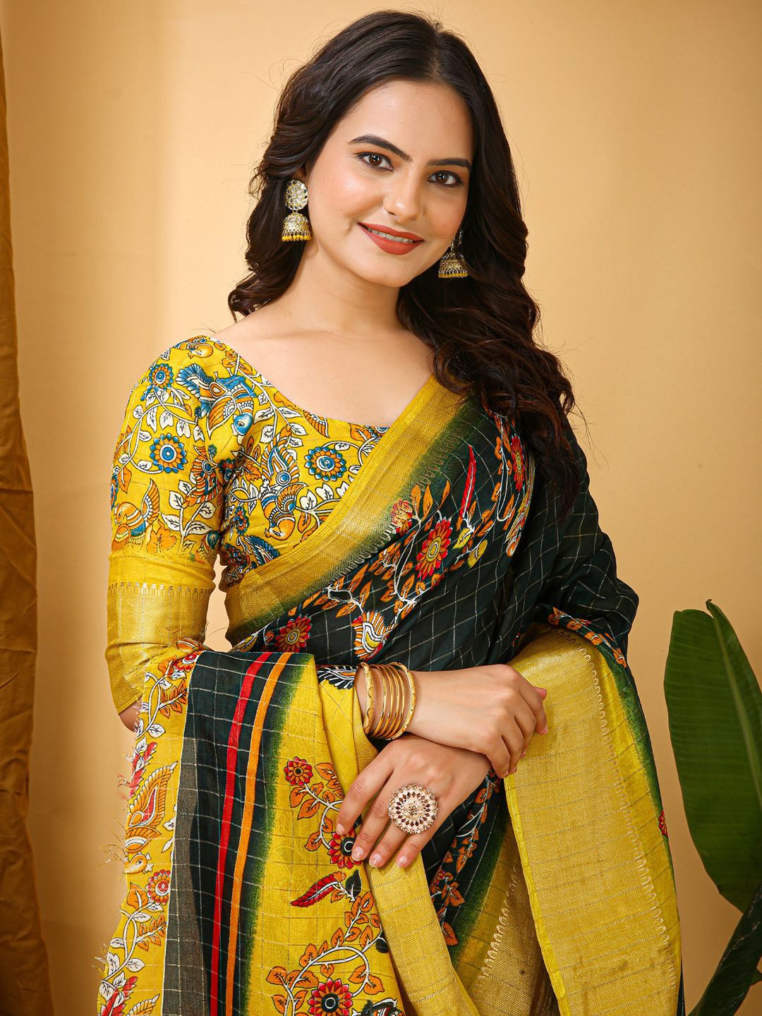 Anouk Zari Block Print Kalamkari Saree