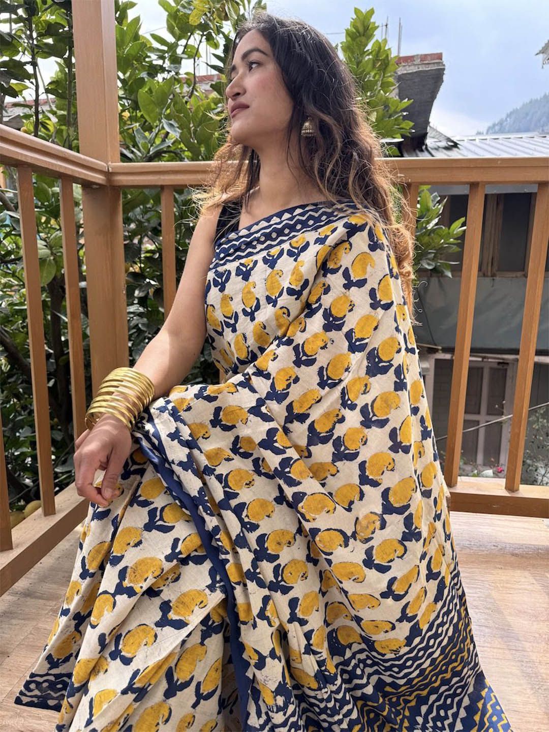 Bagru Print Cotton Kalamkari Saree