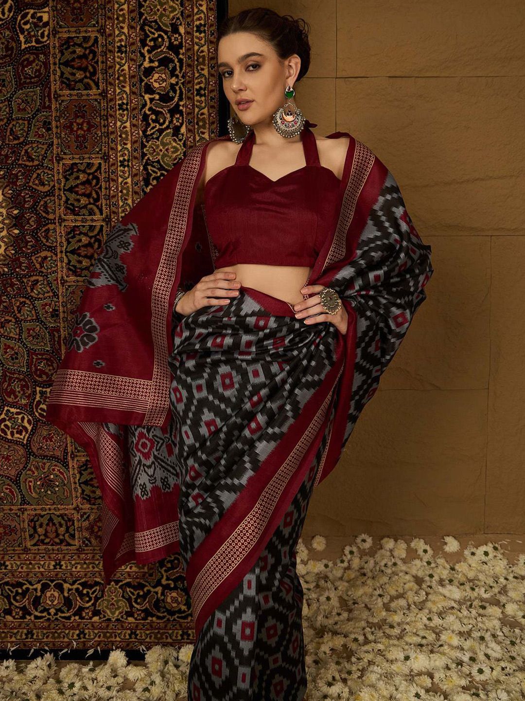 Designer Silk Blend Ikat Sarees