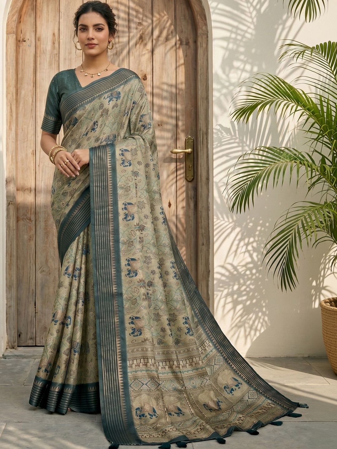 Designer Silk Blend Kalamkari Saree