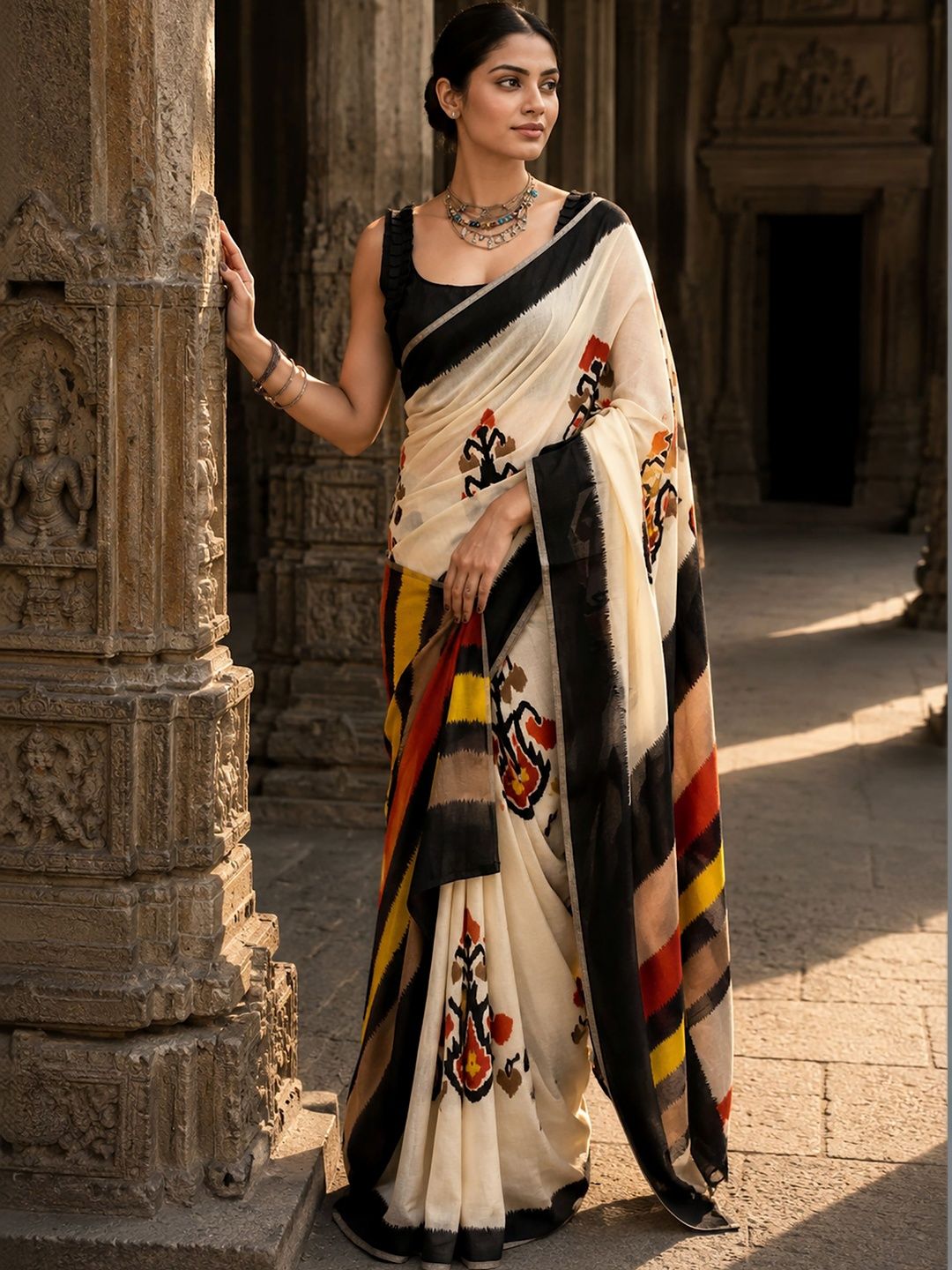 Dhaaga Ghar Linen Blend Kalamkari Saree