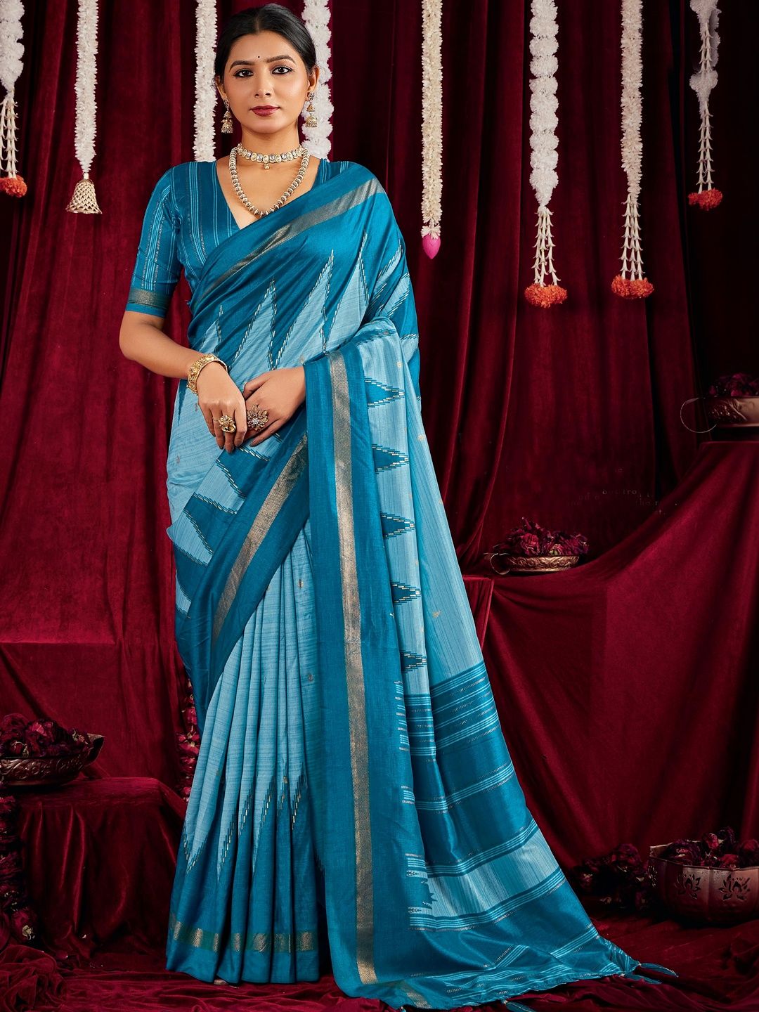 Dhaaga Ghar Silk Blend Woven Ikat Sarees