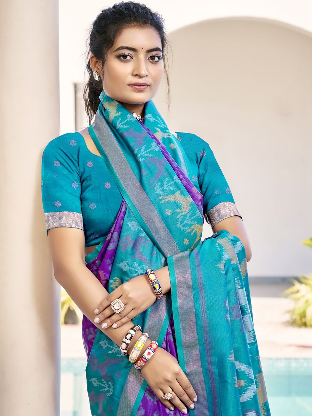 Dhaaga Ghar Zari Silk Blend Ikat Sarees