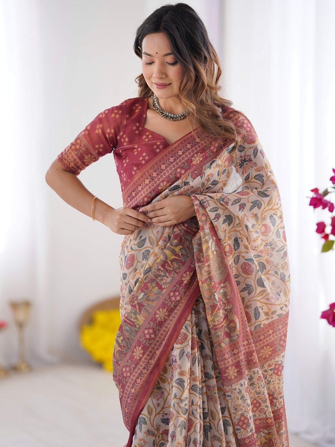 Elegant Linen Blend Casual Saree For Women