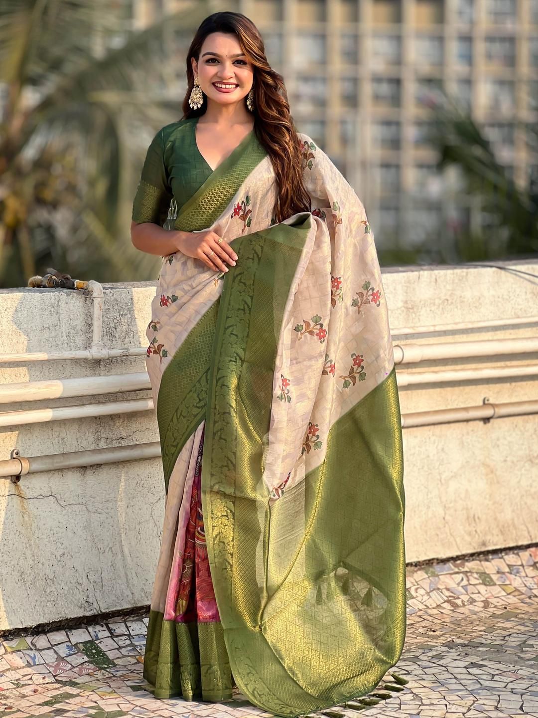 Elite Weaves Bomkai Silk Cotton Kalamkari Saree