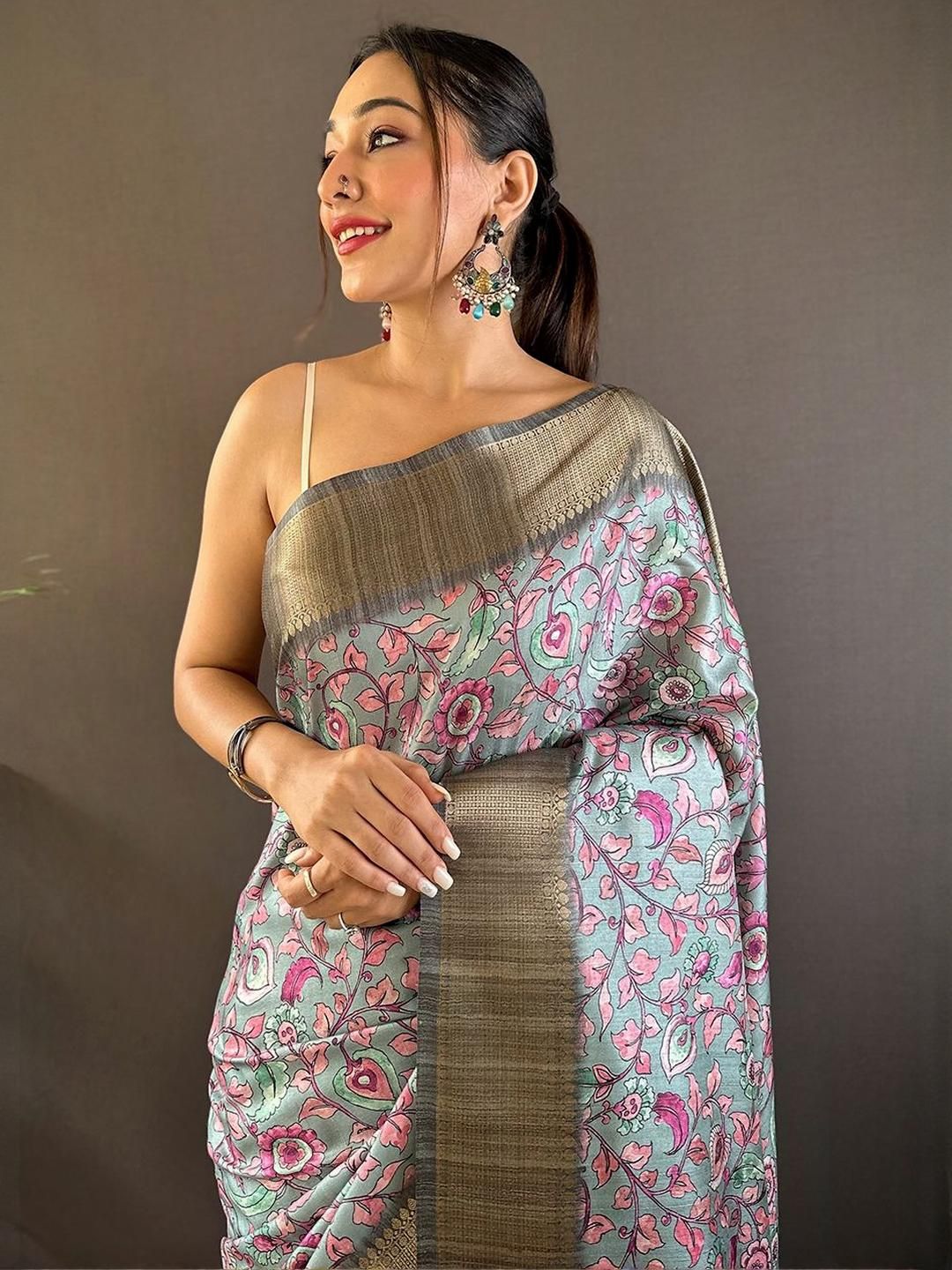 Elite Weaves Tussar Silk Kalamkari Saree