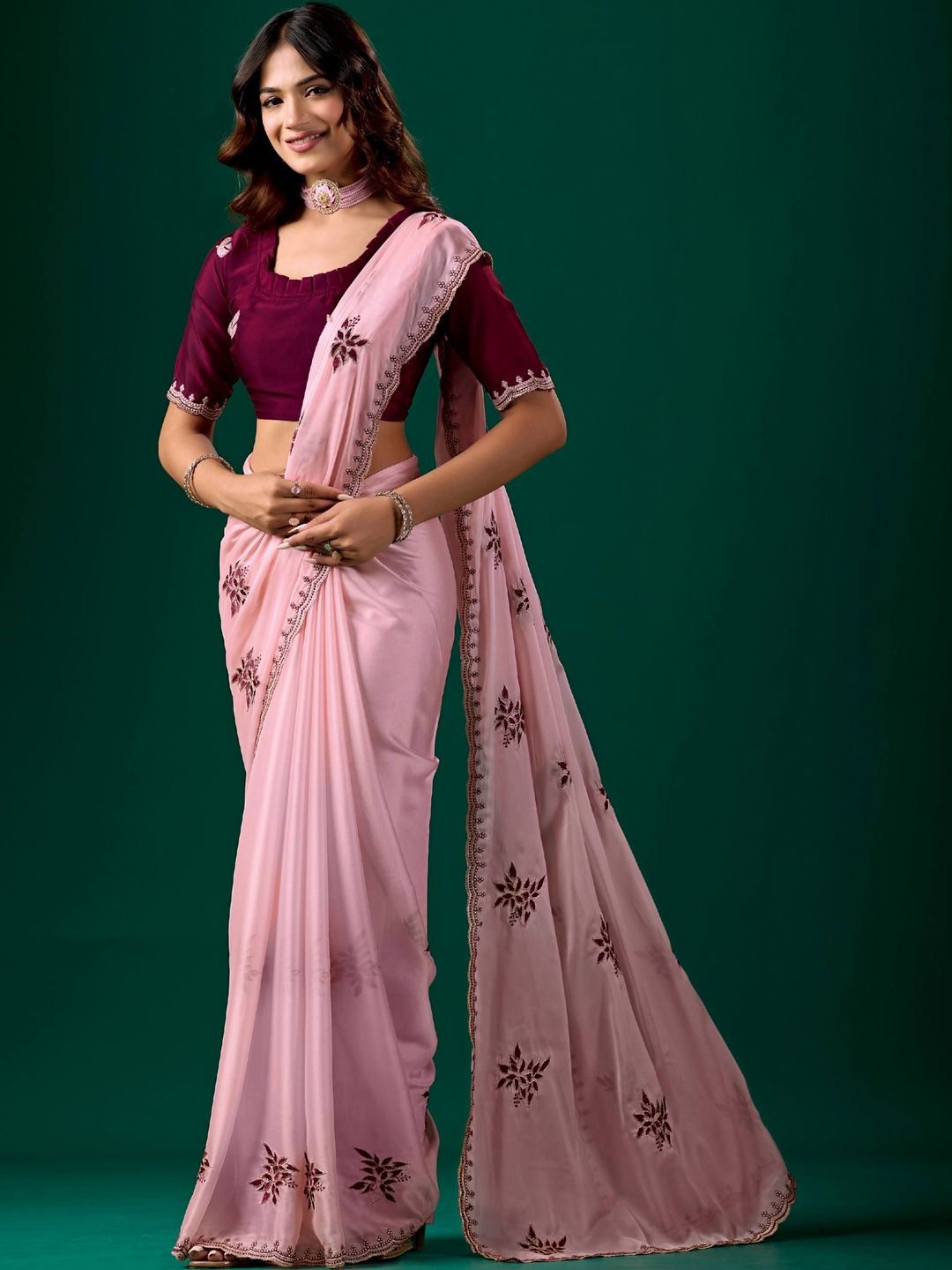 Embroidered Chiffon Fusion Ikat Sarees