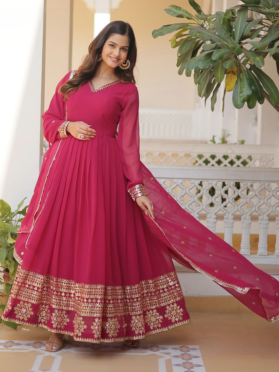 Embroidered Fit & Flare Indo-Western & Ethnic Dress