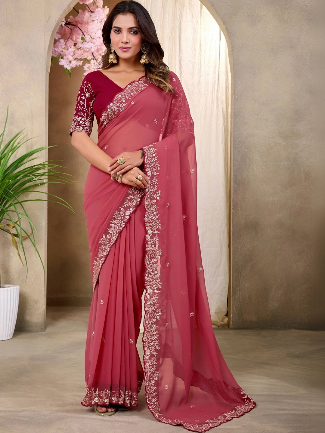 Embroidered Georgette Fusion Ikat Sarees