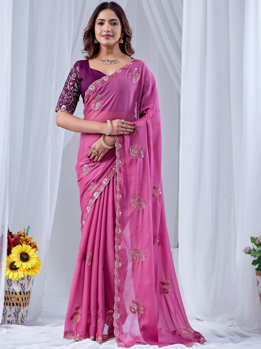 Embroidered Georgette Heavy Work Ikat Sarees