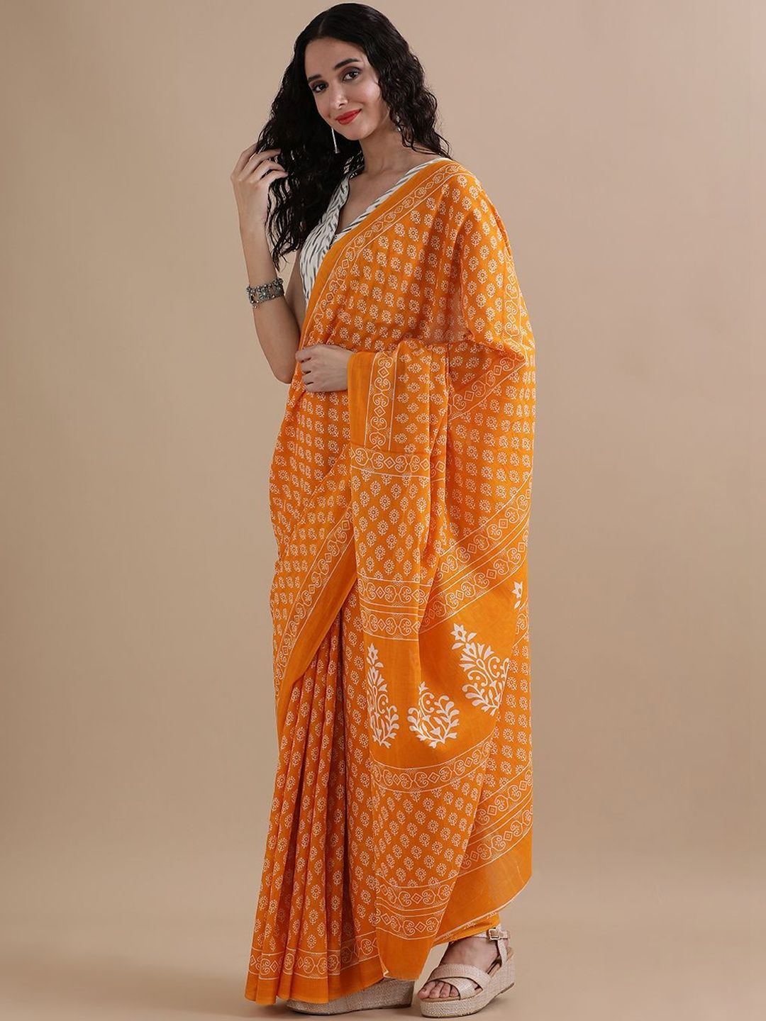 Ethnic Motif Pure Cotton Ikat Sarees