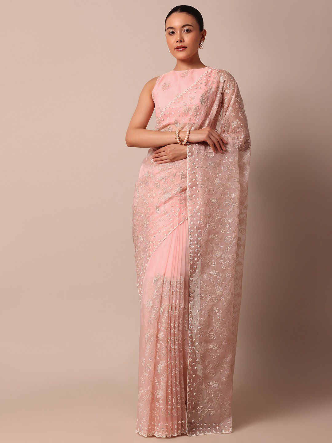 Ethnic Motifs Organza Chikankari Sarees for Celebrations