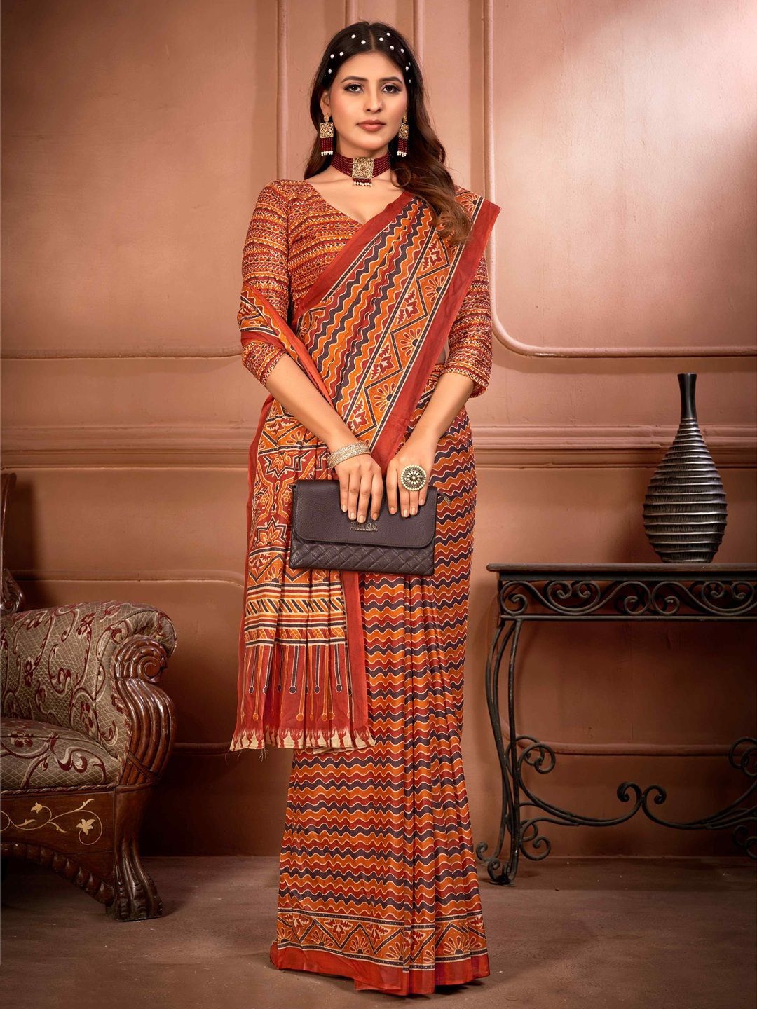 Ethnic Motifs Printed Cotton Ikat Sarees