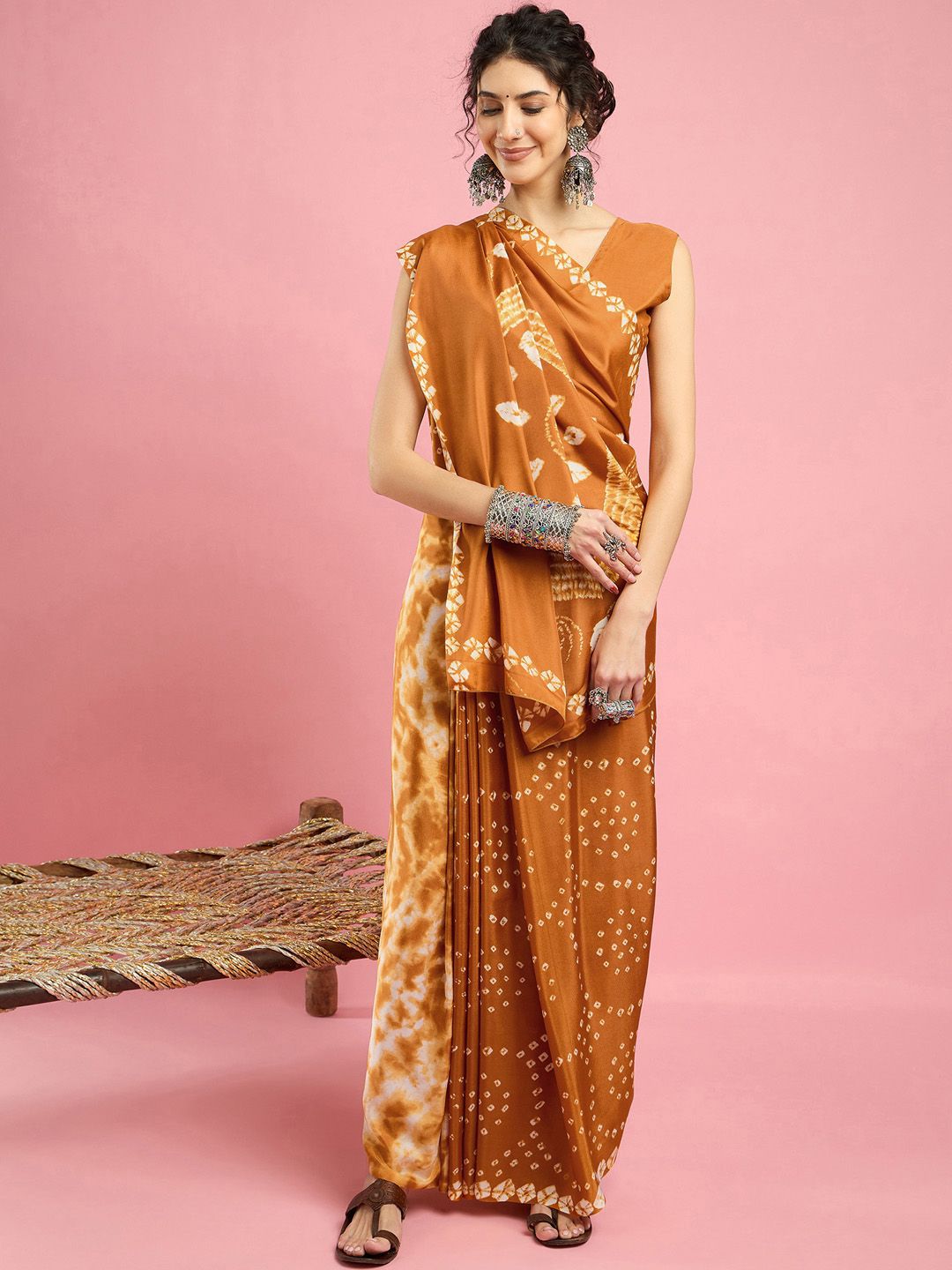Ethnic Printed Blouse Bandhani Saree Women