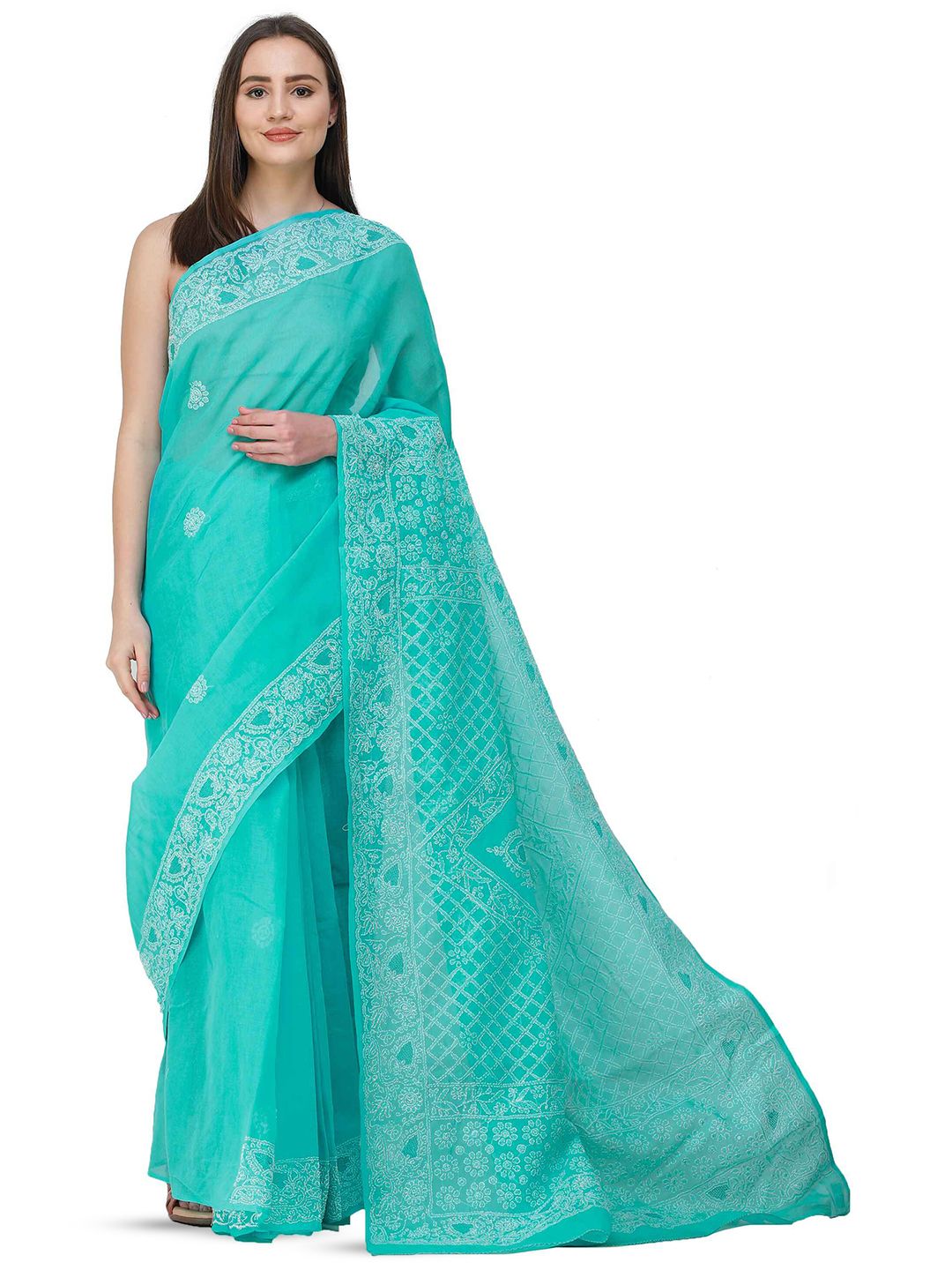 Exotic India Ethnic Motifs Pure Cotton Chikankari Saree