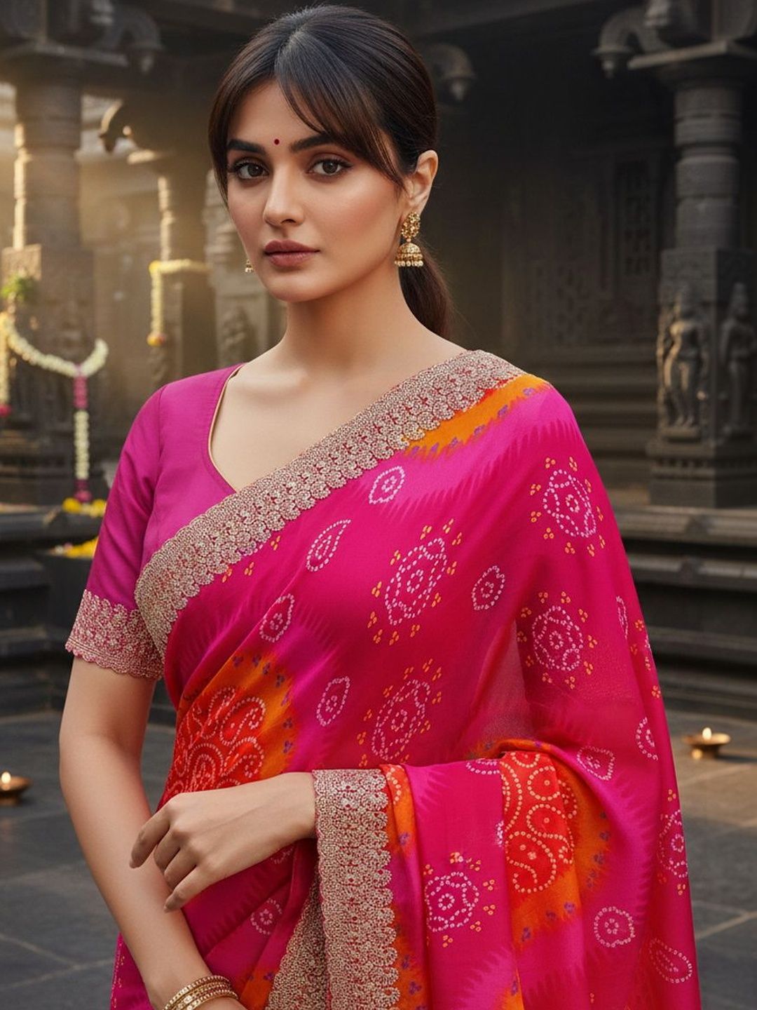 Fabland Pure Georgette Bandhani Saree Women